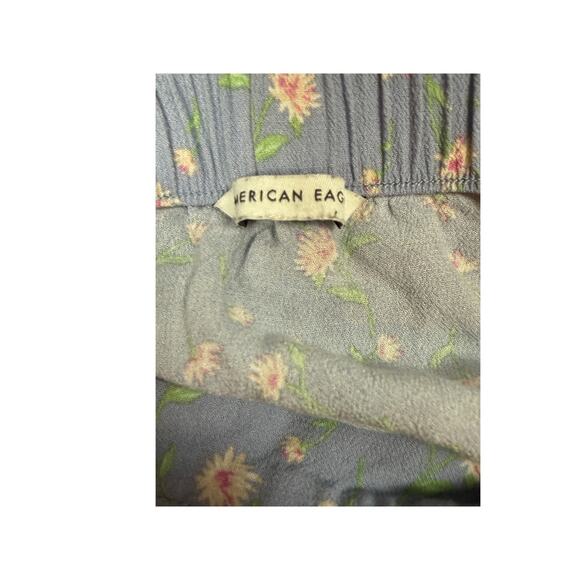 American Eagle Floral Slit Maxi Skirt M Blue Daisy Print Viscose Elastic Waist - Picture 5 of 7